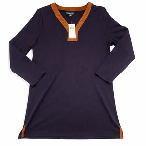 🆕 ✨Lauren Ralph Lauren Navy and Brown V-Neck Blouse